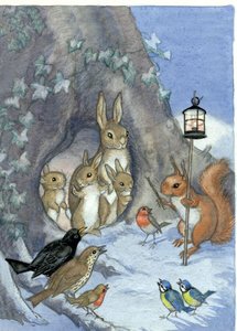 Postcard Molly Brett | A Family Of Rabbits And Other Woodland Creatures