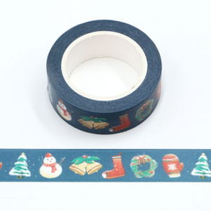 Washi Masking Tape | Blue Christmas Snowman Bells