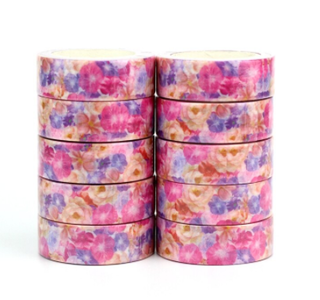Washi Masking Tape | Pink and Purple Flowers Glitter