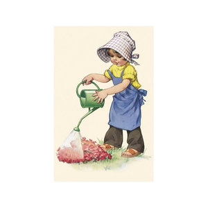 Postcard Ludom | Girl watering plants