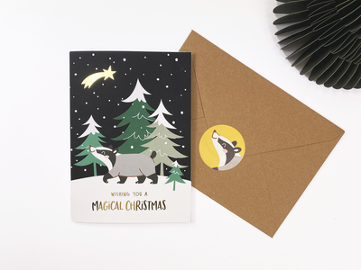 Badger In The Snow Double Card + Envelope by Mila-Made
