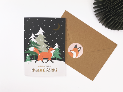 Fox In The Snow Double Card + Envelope by Mila-Made