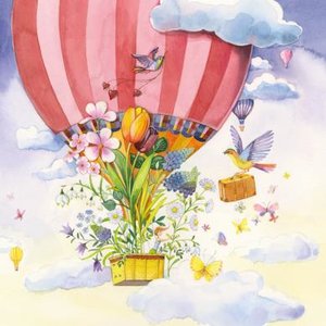 Postcard Kristiana Heinemann | Woman in hot air balloon with spring flowers