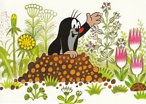 Postcard Krtek - Der kleine Maulwurf - The little mole Molehills