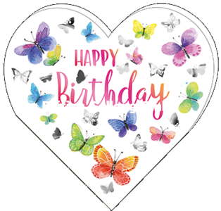 Carola Pabst Heart Shaped Folded Card | Happy Birthday (Butterflies)