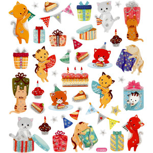Seal Sticker met Glitter Folie | Birthday Cats