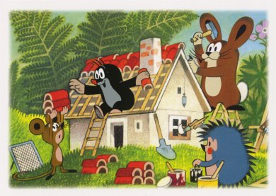 Postcard Krtek - The little mole and his friends are building a house