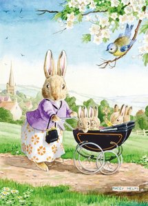 Postcard Racey Helps | Mother Rabbit Pushing Pram
