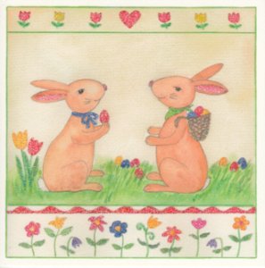 Postcard | Bunnies and Easter Eggs