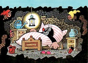 Postcard Krtek - The little mole in bed