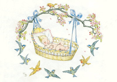 Postcard Molly Brett | A Baby In A Basket 