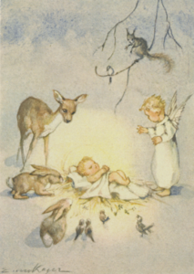 Postcard | The Christ Child, surrounded by Forest Animals and an Angel