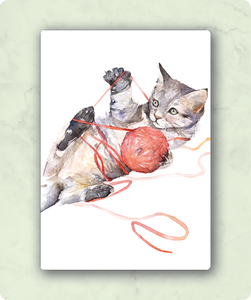 Organic Postcard - Watercolour Cat with Wool
