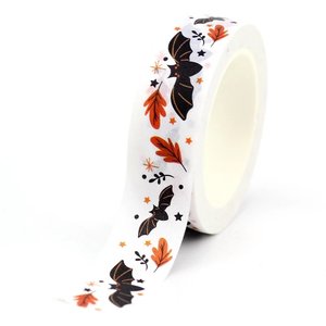 Halloween Washi Masking Tape | White with autumn leaves and bats
