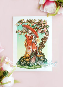 Mushy Mushy girls postcard - Mushroom Geisha - by Dreamchaserart