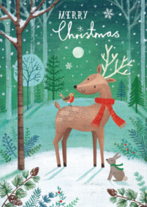 Postcard | Merry Christmas (animals in winter forest)
