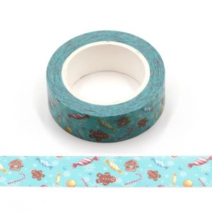 Washi Masking Tape | Blue with Christmas Items (Gingerbread)