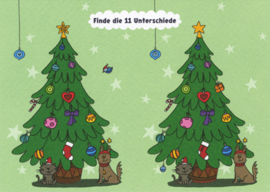 Search Postcard | Finde die 11 Unterschiede (Weihnachtsbaum-Rätsel)
