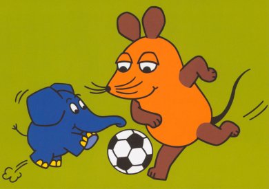 Postcard Sendung mit der Maus | Mouse and elephant play soccer