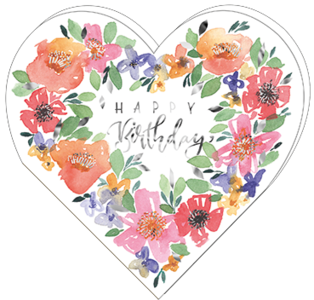 Heart Shaped Folded Card | Happy Birthday (Flowers)