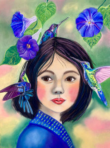 Postcard Girl with hummingbirds - by Bianca Nikerk