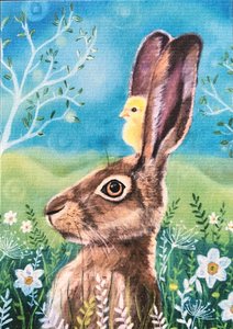 Postcard Hare and chick - by Bianca Nikerk