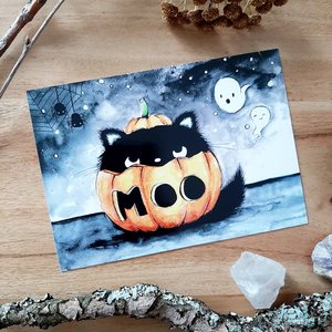 Postcard Halloween Cat by TinyTami