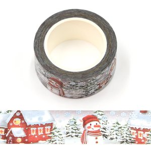 20mm Washi Tape | Snowy Snowman - with Silver Foil 