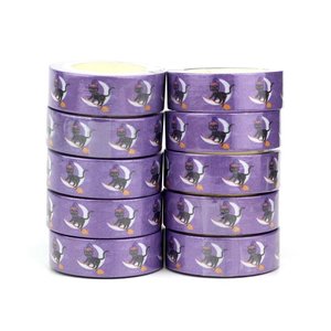 Halloween Washi Masking Tape | Purple with Black Cat on Moon