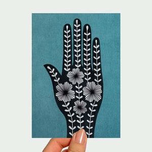 Postcard Hamsa Hand (Black) - Karina Moller Art