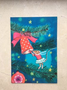 Postcard Christmas Mouse Candy Cane - by Bianca Nikerk
