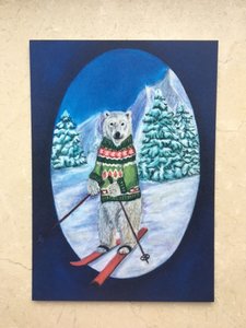 Postcard Skiing Polar Bear - by Bianca Nikerk
