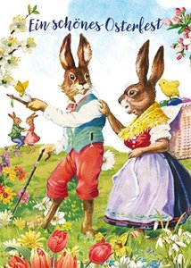 Carola Pabst Postcard | Schönes Osterfest (Hasenpaar)