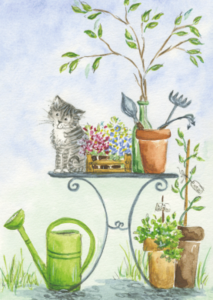 Postcard | Garden scene with cat