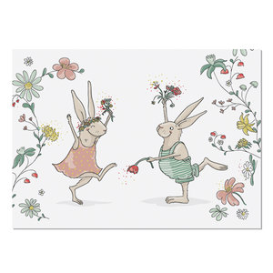 Hare dance flowers postcard - by Krima & Isa 