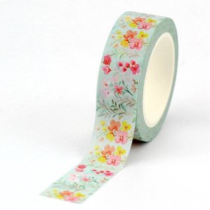Washi Tape | Pink and yellow flowers on blue