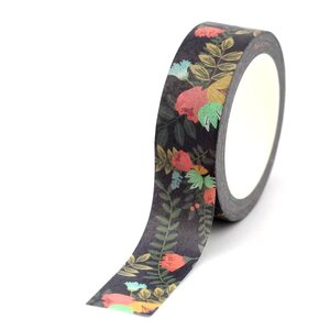 Washi Tape | Floral Leaves on black