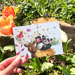 Postcard Panda & Moose met post! - Romyillustrations