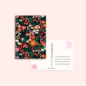 Flower Pattern on Black Postcard by Muchable