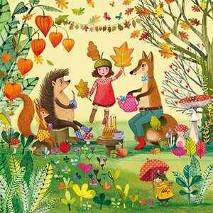 Mila Marquis Postkarte | Tiere und Kind im herbstlichen Wald