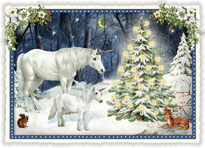 PK 1051 Tausendschön Postcard | Unicorns at a Christmas Tree
