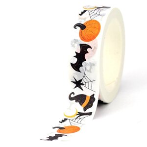 Washi Tape | Halloween Mix with Bats Spiderweb Pumpkin Hat on white