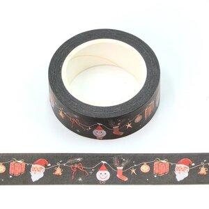 Washi Tape | Black Christmas Santa Snowman - with Silver Foil 