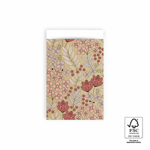 Paper Bags Flower Field Gold Pink (12x19cm)