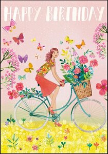 Mila Marquis Folded Card | Happy Birthday (Women on bicycle)