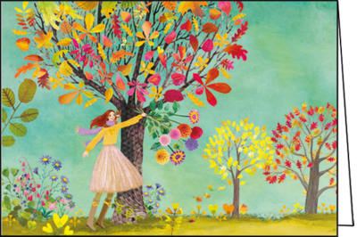Mila Marquis Wenskaart | Vrouw met een boeket herfstbloemen