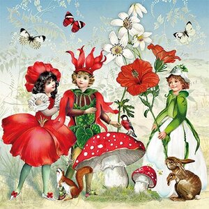 Barbara Behr - Auguri Postcard | flower elves red