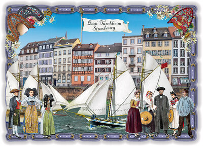 PK 8003 Barbara Behr Glitter Postcard | Strasbourg - Quai Turckheim