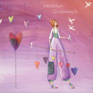 Postcard Kristiana Heinemann | Herzlichen Glückwunsch (Woman with Hearts)