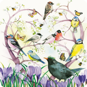 Postcard Kristiana Heinemann | Heart, birds and crocuses